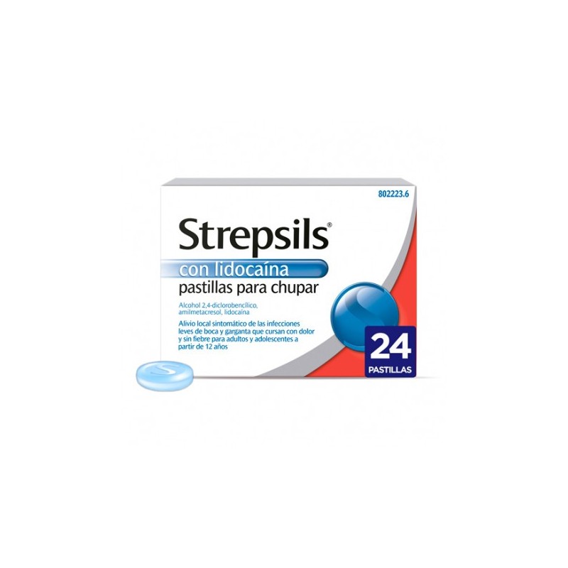 STREPSILS CON LIDOCAINA 24 PASTILLAS PARA CHUPAR Alivio de infecciones y  dolores leves de garganta