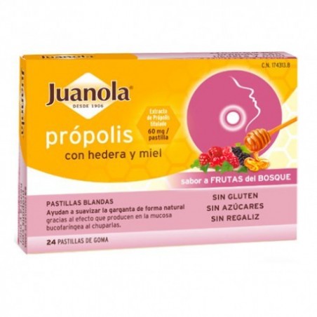 Comprar JUANOLA PRÓPOLIS COM MEL + HEDERA SABOR A FRUTAS DA FLORESTA 24 SOFTGELS