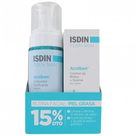 Comprar ISDIN TEEN SKIN PACOTE DE LIMPEZA PURIFICANTE ACNIBEN + CONTROL PARA BRILHO E ESPINHAS