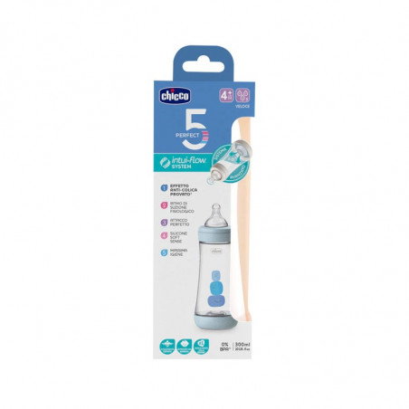 Comprar CHICCO BIBERÃO PERFEITO 5 SILICONE AZUL +4M 300 ML