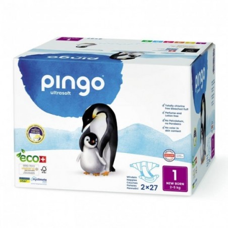 Comprar PINGO FRALDAS ORGÂNICAS TAMANHO 1 (2-5 KG) RECÉM-NASCIDAS 2 X 27 UNIDADES