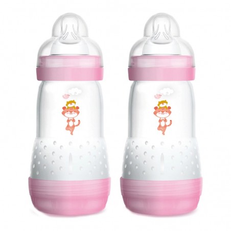 Comprar MAM FÁCIL INÍCIO PACOTE FRASCO ANTI-CÓLICAS SILICONE ROSA 260 ML 2+ M 2 UNIDADES