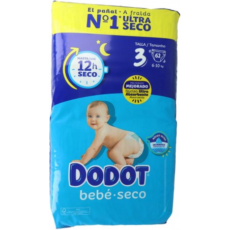 Comprar dodot pañales talla 3 bebé seco 62 unds